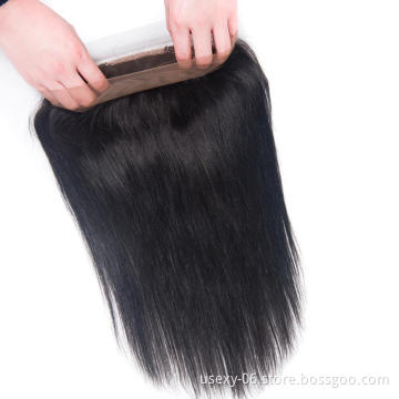 Usexy Top Quality 10A Grade Cuticle Aligned Hair Weaving Straight Virgin Raw Indian Hair 360 Lace Frontal Closure